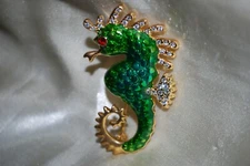 Gold Crystal Seahorse Pin Beach Ocean Sea Creature Sand Dollar Shell 