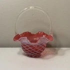 Fenton Cranberry Opalescent Criss Cross Pattern Basket
