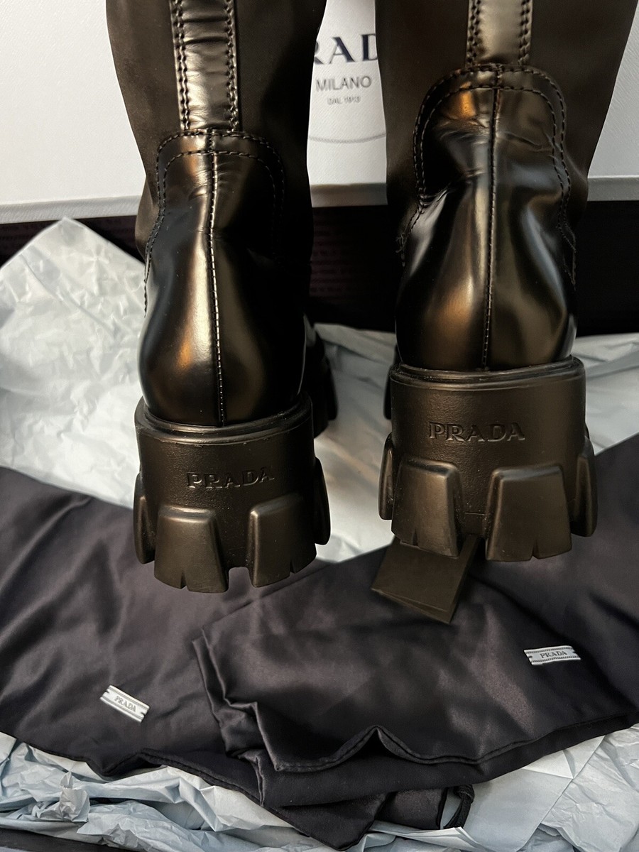 NIB Prada Monolith Nylon Zip-Pocket Platform Riding Boots NIB Prada Monolith Nylon Zip-Pocket Platform Riding Boots