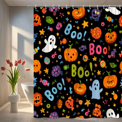 Cute Halloween ghosts pumpkins candy doodle pattern shower curtain