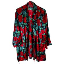 Vintage Victoria's Secret Red Floral Satin Robe Kimono One Size