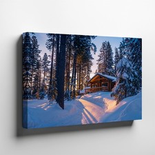 Cozy Log Cabin Nestled In A Serene Winter Wall Art Canvas Print Canvas Wall Art