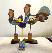 Primitive Hand Painted Rooster Chicken Chick Set of 3 Farmhouse Country Folk Art