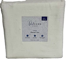 Welhome Welspun 3pc Duvet Cover Set Full Queen F Q Linen Cotton Blend White