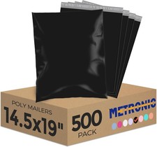 Metronic Black Poly Mailers 14.5x19 Large 500 Pack Self-Seal Shipping Bags,
