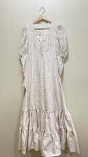 Gunne Sax by Jessica White Floral Lace V-Neck Puff Sleeve Maxi