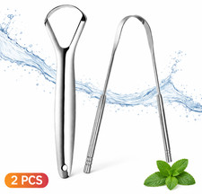 2 Pack Stainless Steel Tongue Cleaner Scraper for Dental Care Hygiene Oral Mouth