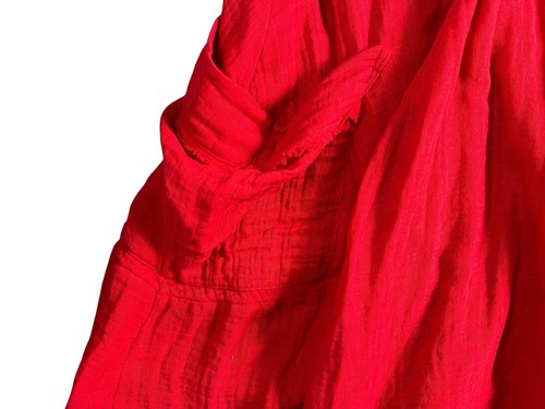 Free People Pina Colada Red Cotton Gauze Mini Dress w Pockets  Beach Boho Size L - Picture 9 of 10