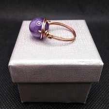 Large Amethyst Solitaire Copper Ring Artisan Made Wire Wrapped Gemstone Sz 8 New