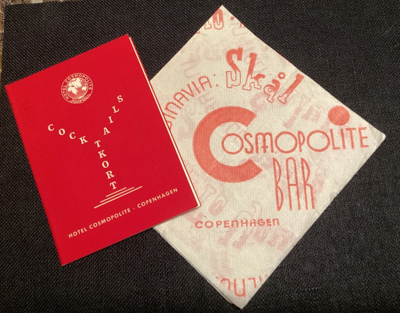 Hotels Cosmopolite Copenhagen Mini Laminated Drink / Cocktail Menu & Napkin
