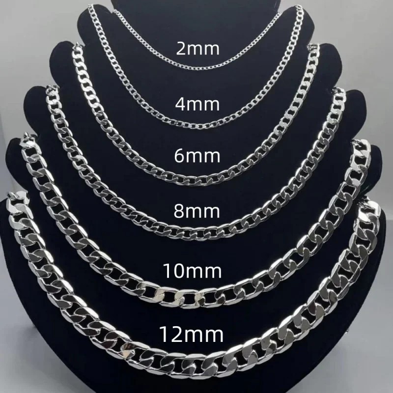 925 Sterling Silver Chain Curb For Men&Women Necklace 2mm to 12mm / 16" to 30"