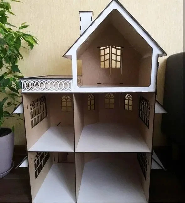 Большой деревянный кукольный домик 3-этажный белый домик ручной работы Barbie - Изображение 2 из 4