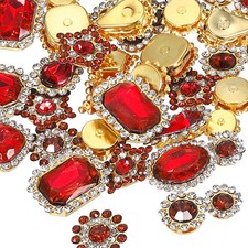 50Pcs Sew on Rhinestones Crystal Glass Gems Metal Base Claw Rhinestones Red