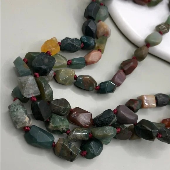 Triple layer layered stone gemstone necklace ster… - image 2