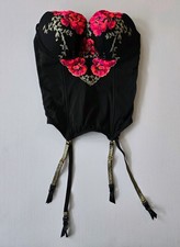Victoria Secret Bustier Vampy Goth Floral Embroidery Corset Bra Black Red 34C