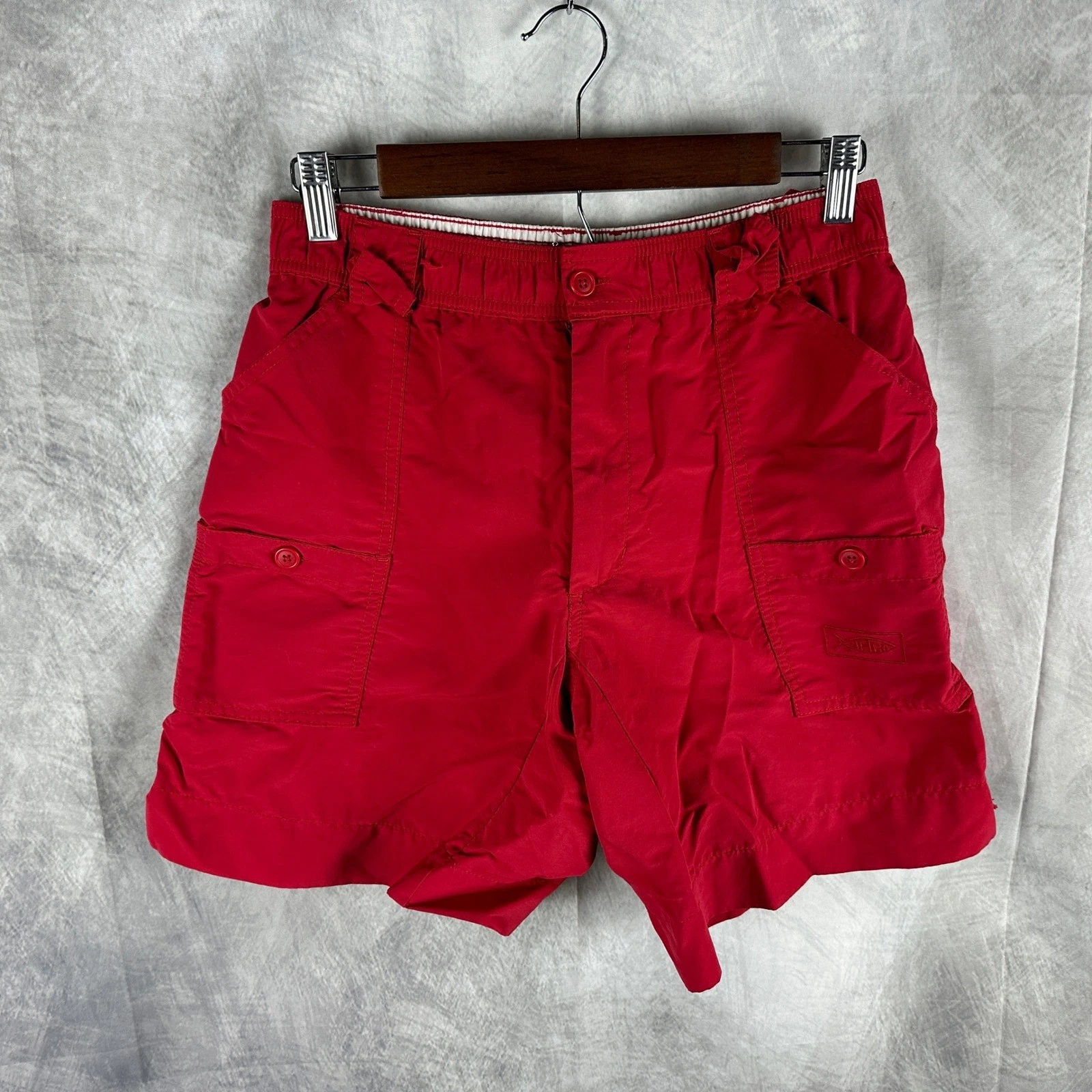 AFTCO M01 Original Fishing Shorts Mens 30 Red Supplex Nylon 6 Inch Inseam Cargo