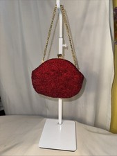 Vintage Seed Beed Beaded Handbag Red Stunning Purse/ Silk Lining
