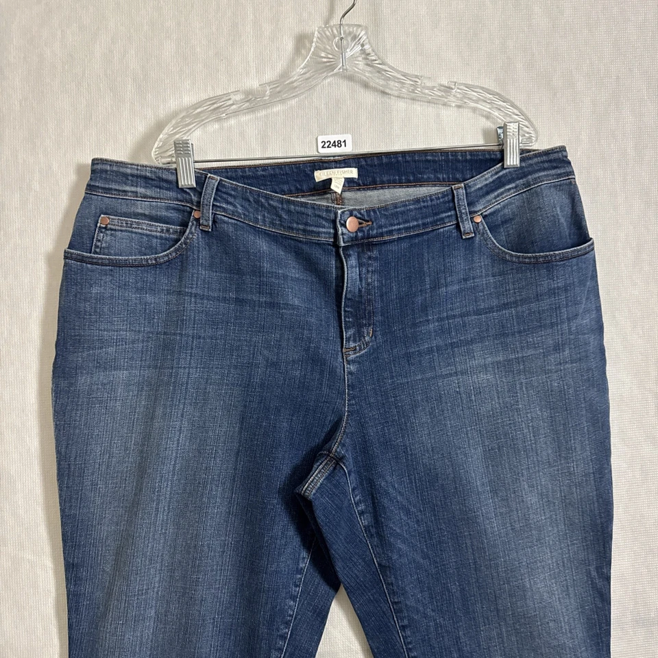 Pantalones de mezclilla para mujer Eileen Fisher talla grande 18 W lavado oscuro algodón orgánico novio Foto 3 de 4