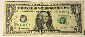 BIRTHDAY/ANNIVERSARY $1.00 CURRENCY Note 09-22-1967