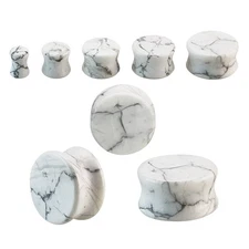White Howlite Stone Double Flare Concave Ear Gauges Plugs Piercing Sold as Pair