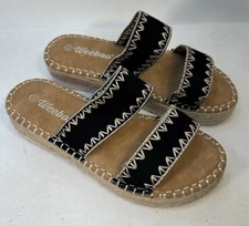 Womens 5.5 Weeboo Sandals Platform Black Stitched Straps Slip On Boho Cushioned