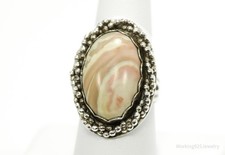 Vintage Large Agate Silver Ring - Size 9.25