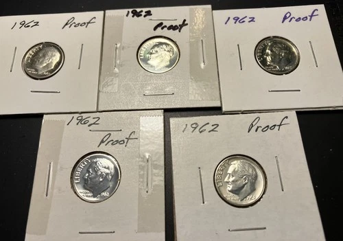 1962 Roosevelt Silver Dime Proof lot of 5 Coins