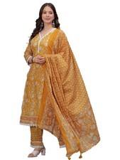 Women's Pure Cotton Printed Straight Kurta Set with Palazzo Pants  Dupatta