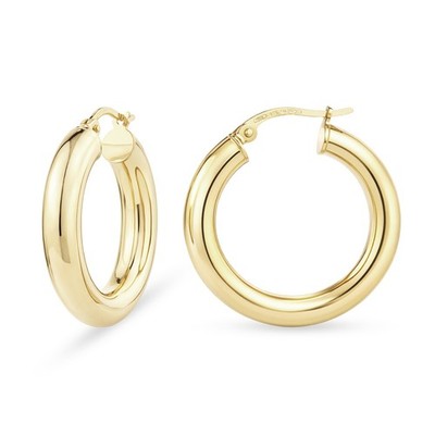 Italienische mittelgroße Creolen 9 kt Gelbgold dicke Röhre 18 mm