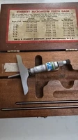 CALIBRATED Starrett 445B-3RL 0-3" Micrometer Depth Gage Wooden Case USA - 261210