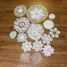 VTG Hand Crocheted Doilies Lot of 14 Round Floral Lace White Snowflake Pastel