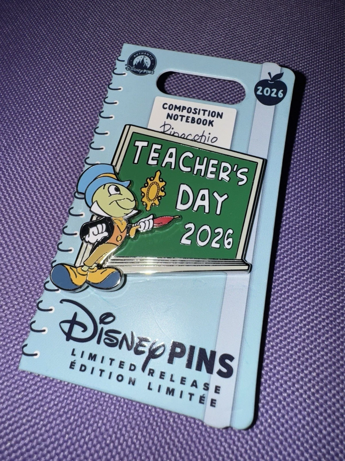 Disney Limited Release Teacher's Day 2026 Pinocchio Jiminy Cricket Pin