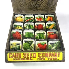 Antique Card Seed Co Fredonia NY 1910s Wood Bx Store Display w/Seeds Packs Rare