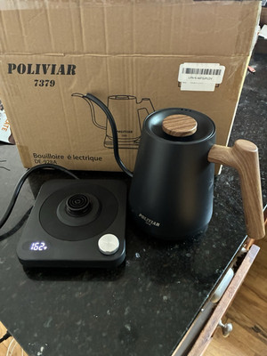 POLIVIAR 7379 Corded Electric Gooseneck Kettle, Temp Control, Black