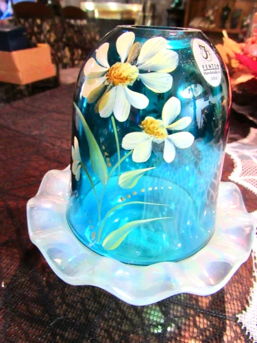 Fenton Turquoise and Iridescent White Candle Holder