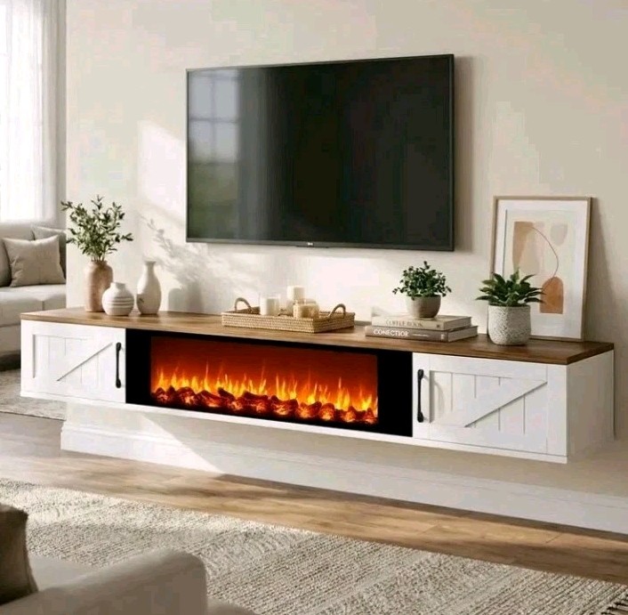 With 36" Fireplace Farmhouse White Wall Mounted
