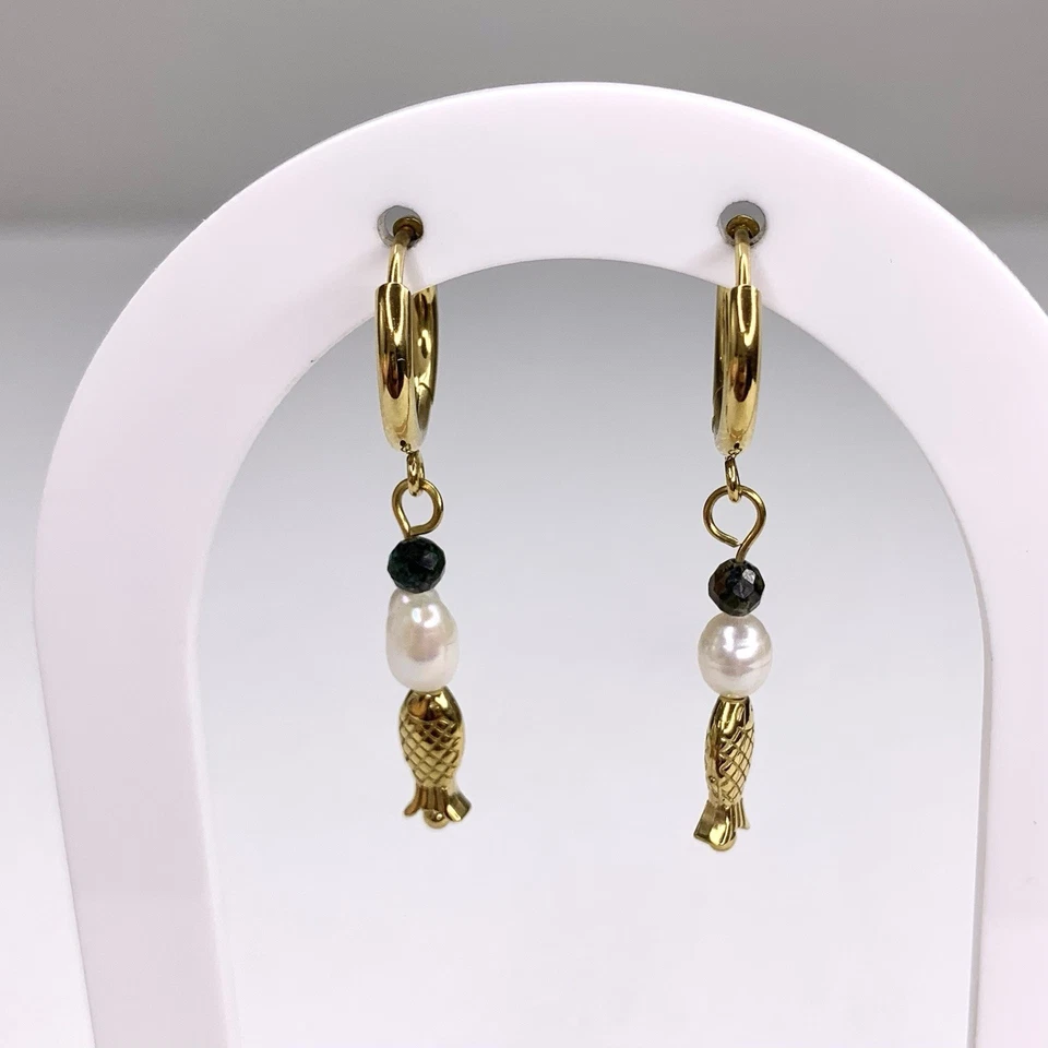 Seconds Sale | Freshwater Pearl Fish Gold Plated Stacker Huggie Hoop Earrings - image 3 of 4