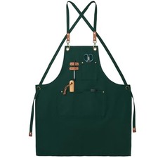Chef Canvas Aprons with 3 Large Pockets Adjustable Strap for Men Women Green