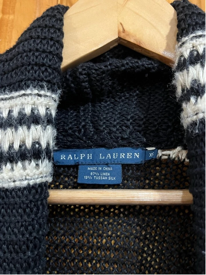 Cárdigan Vintage Ralph Lauren Flecos Cinturón Vaquera Occidental Lino Tussah Seda Foto 3 de 4