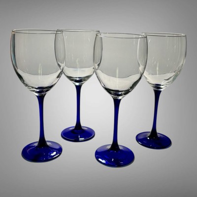 Set Of 4 Cristal D'Arques Neptune 8  Water/Wine Glasses Cobalt Stem