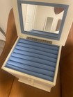 White Wood Jewelry Box w/ Mirror, Lined Blue Velvet Interior, 11 in, 25+ Pieces — photo 7
