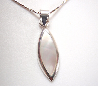 Mother of Pearl Almond-Shaped 925 Sterling Silver Pendant