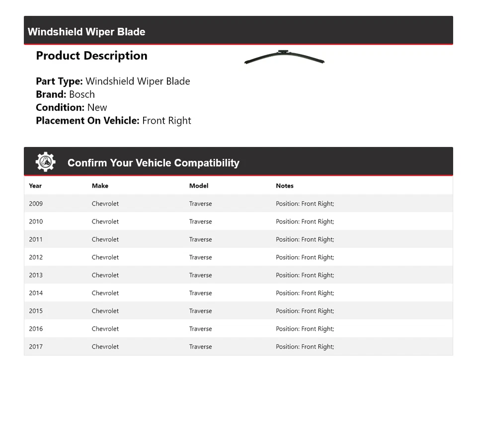 Limpiaparabrisas delantero derecho Chevrolet Traverse Bosch ICON 2009-2017 Foto 2 de 4