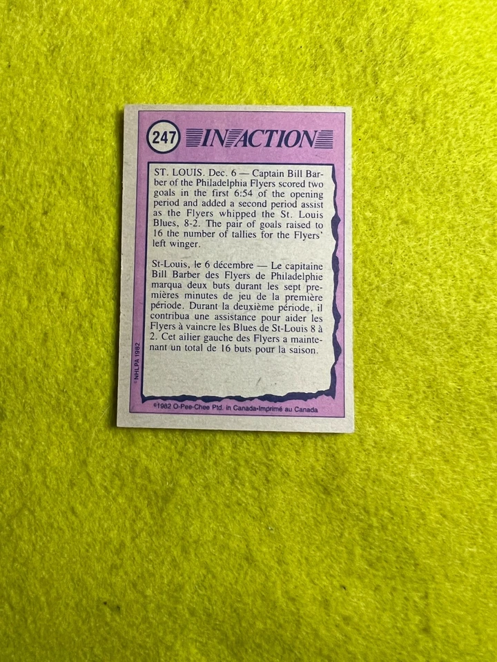 1982-83 o-pee-chee NHL HOCKEY CARD 247 , BILL BARBER IN ACTION ,  FLYERS MINT - Image 2 of 2