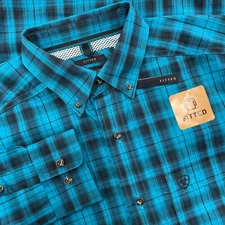 Ariat Pro Series Shirt Men S Blue Plaid Fitted Western Button Down Long Sleeve