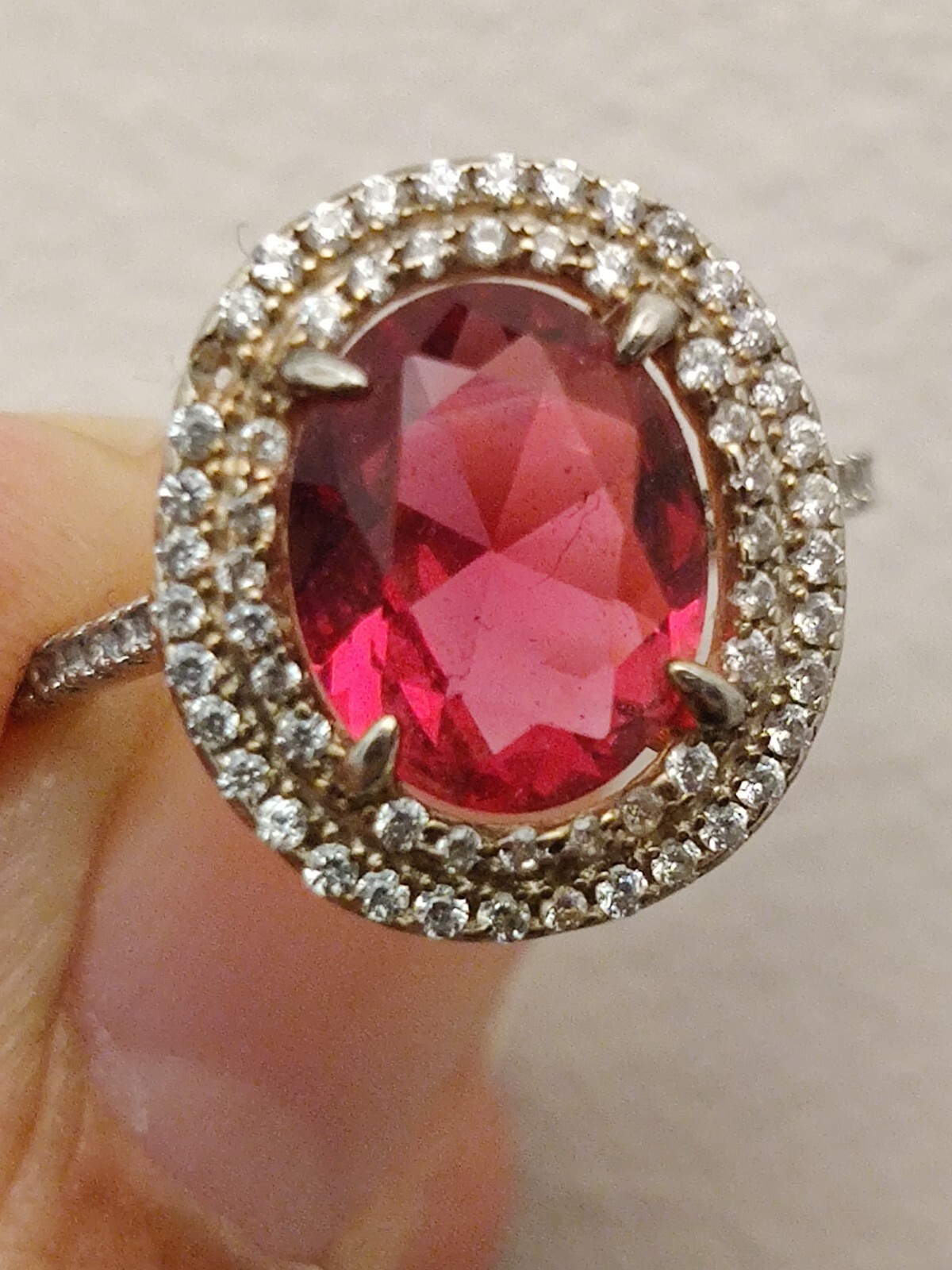 Stunning Large Lab Created Ruby Cocktail Ring Ste… - image 2