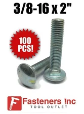 (QTY 100) 3/8-16 x 2" Carriage Bolt Zinc Plated A307