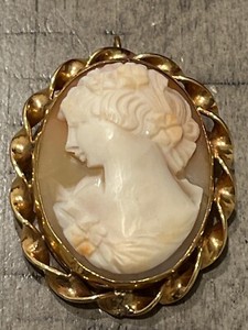 Antique 12k goldfilled carved cameo pin pendant 110824@
