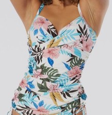 Coco Reef Women's White Enrapture Wrap Tankini Top Swimwear Size 36E