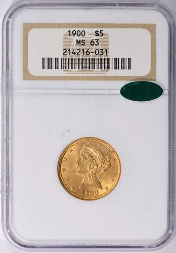 1900 LIBERTY HEAD $5 HALF EAGLE GOLD NGC MS63 CAC